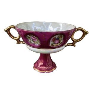 Royal Sealy China Double Handle Footed Cup Lusterware Dancing Couple Roses VTG